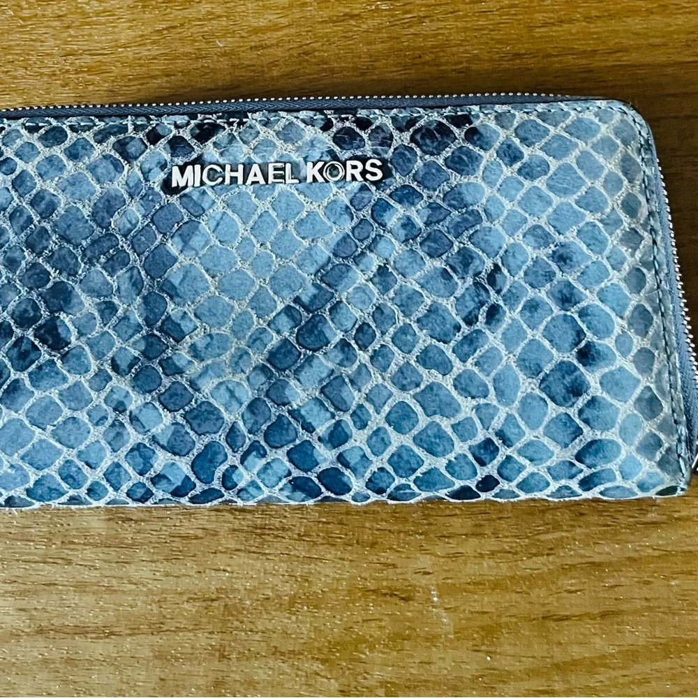 MICHAEL KORS Bedford Continental Python Snake Embossed Leather Wallet- Blue - Picture 10 of 14
